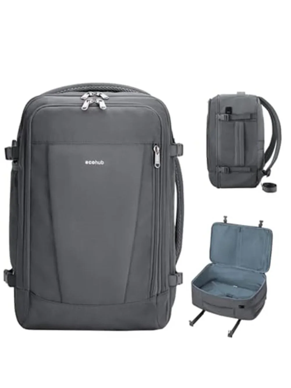 17 Inch Travel Backpack Carry On Personal Item USB Port Water Resistant Grey